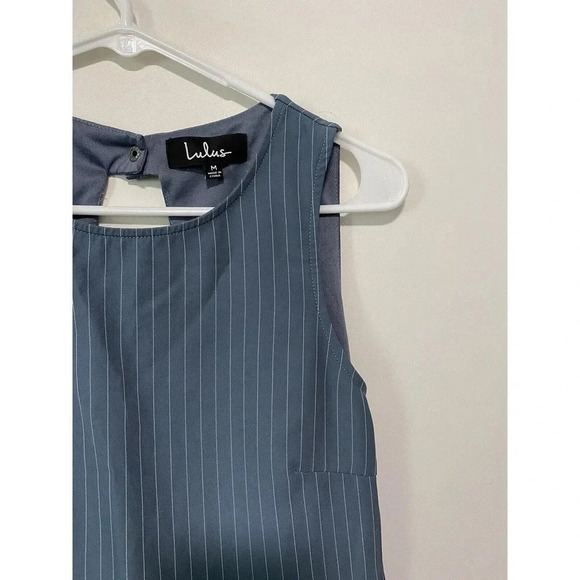 Lulu’s Women’s Size M Pep Talk Slate Blue Striped Peplum Top - Picture 5 of 11